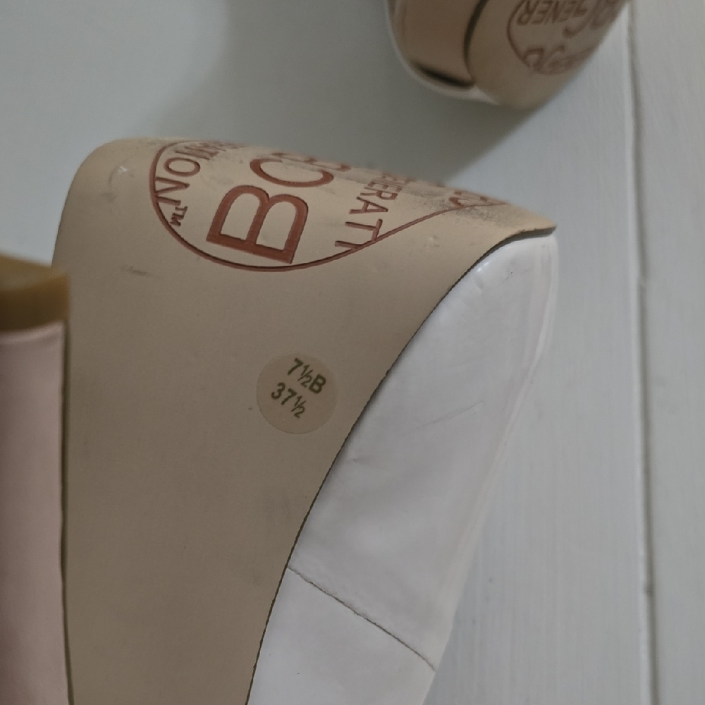 BCBGMaxAzria Cream and Tan Peep Toe Heels - Picture 6 of 6